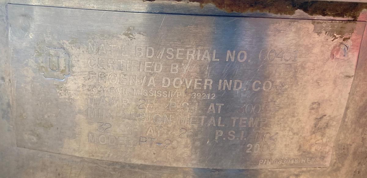 Used Used Groen 20 gallon 316 stainless steel jacketed stationary kettle