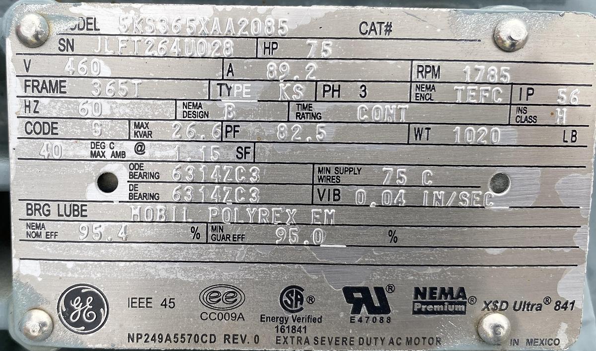 Used (3) Used  75 HP GE Extra Severe Duty AC Motors