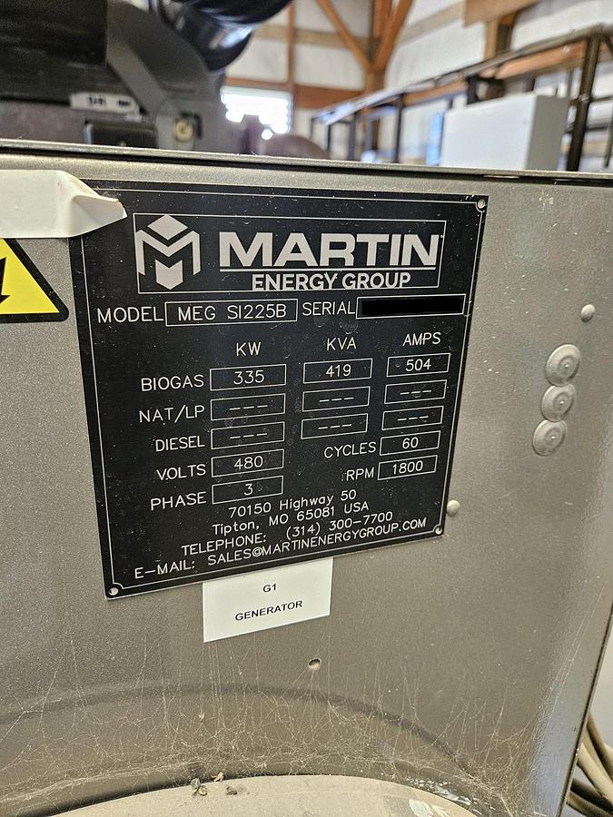 Unused Martin Energy Group Generator Model MEG S1225B 335 KW Methane Gas Generator System