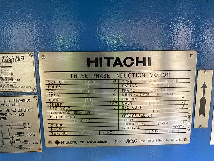 Used Used Hitachi 3400 HP 3-Phase Induction Motor,