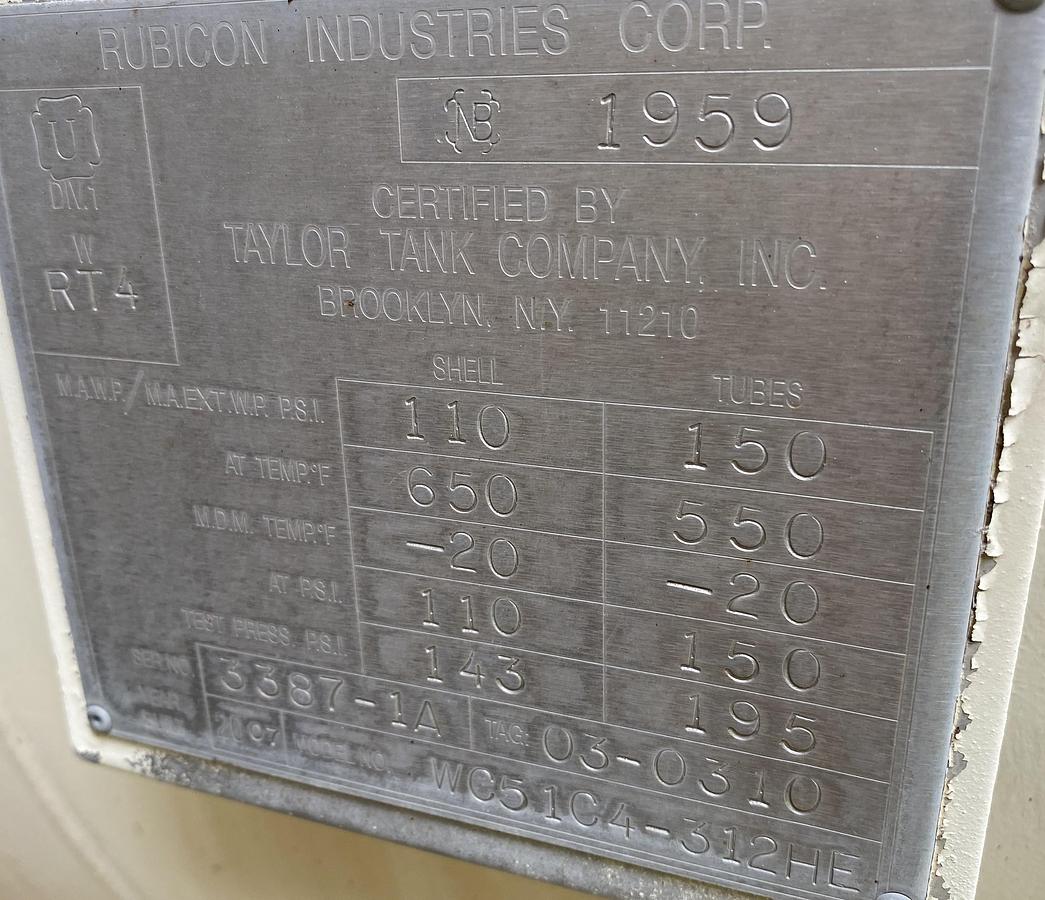 Used Used Rubicon approximately 8500 sq. ft. 304L stainless steel horizontal heat exchanger