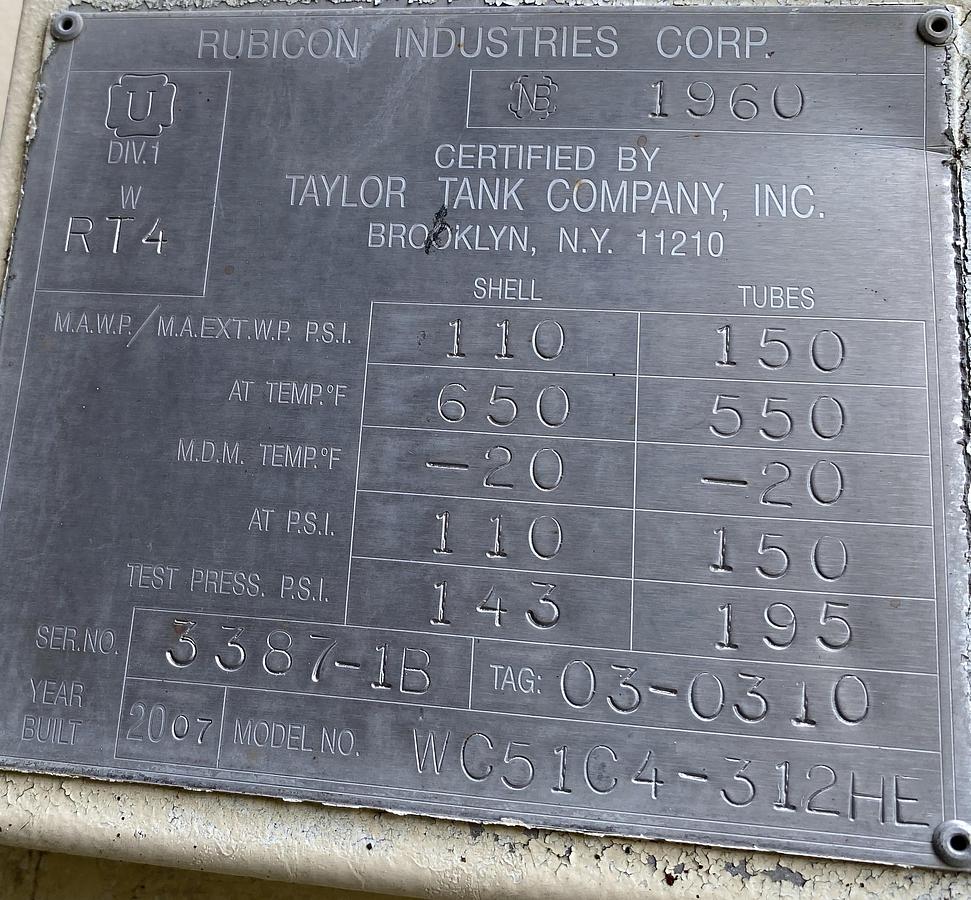 Used Used Rubicon approximately 8500 sq. ft. 304L stainless steel horizontal heat exchanger