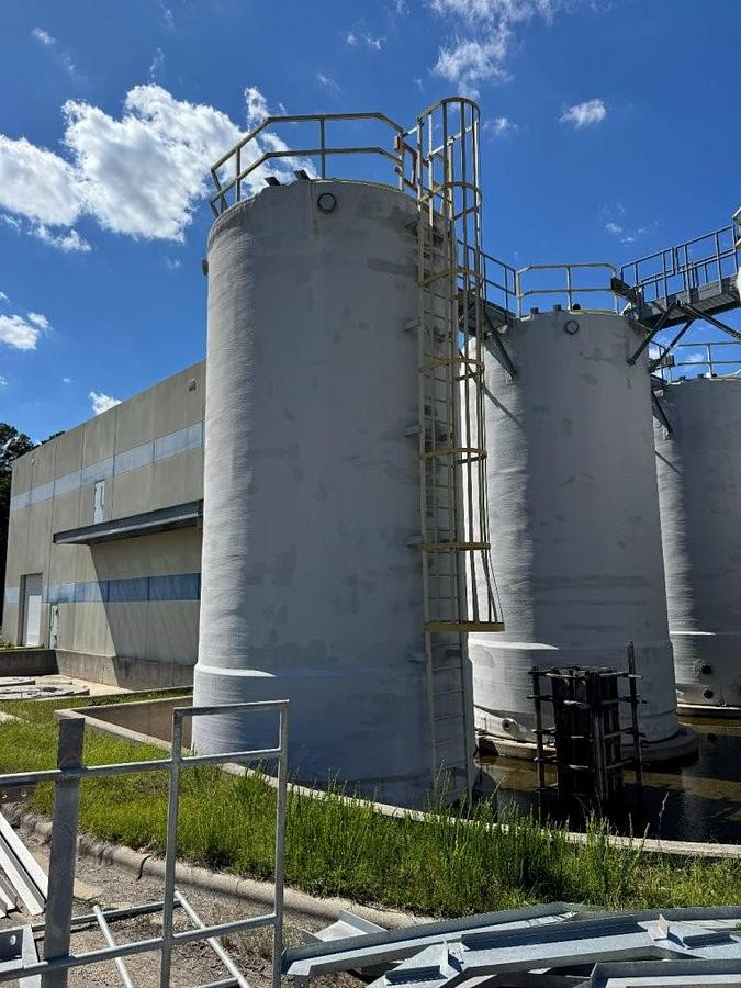 Unused Augusta Fiberglass 30,000 gallon FRP storage tank.
