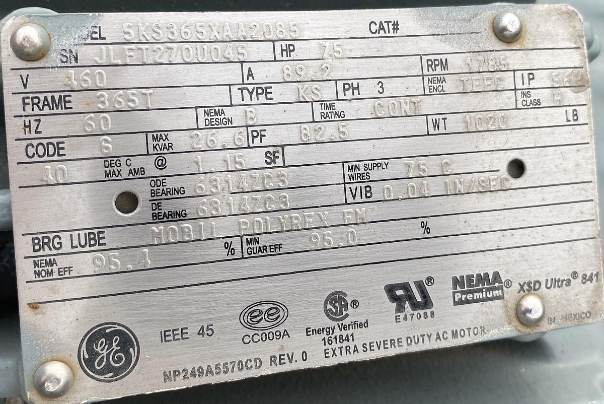 Used (3) Used  75 HP GE Extra Severe Duty AC Motors