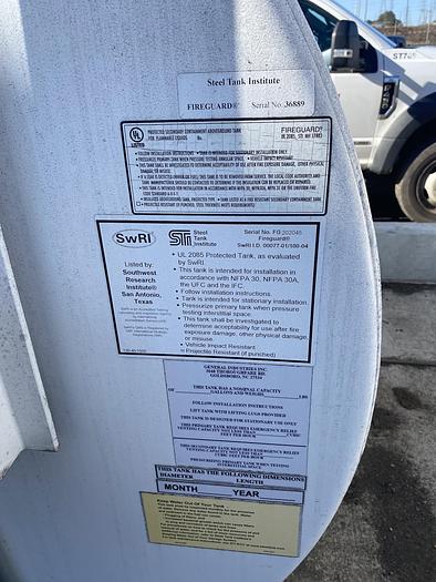 Used Used General Industries approximately 500 gallon FireGuard horizontal fuel tank.