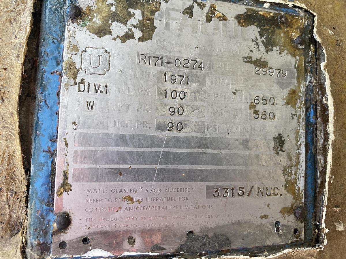 Used Used Pfaudler 2000 gallon glass lined reactor body.