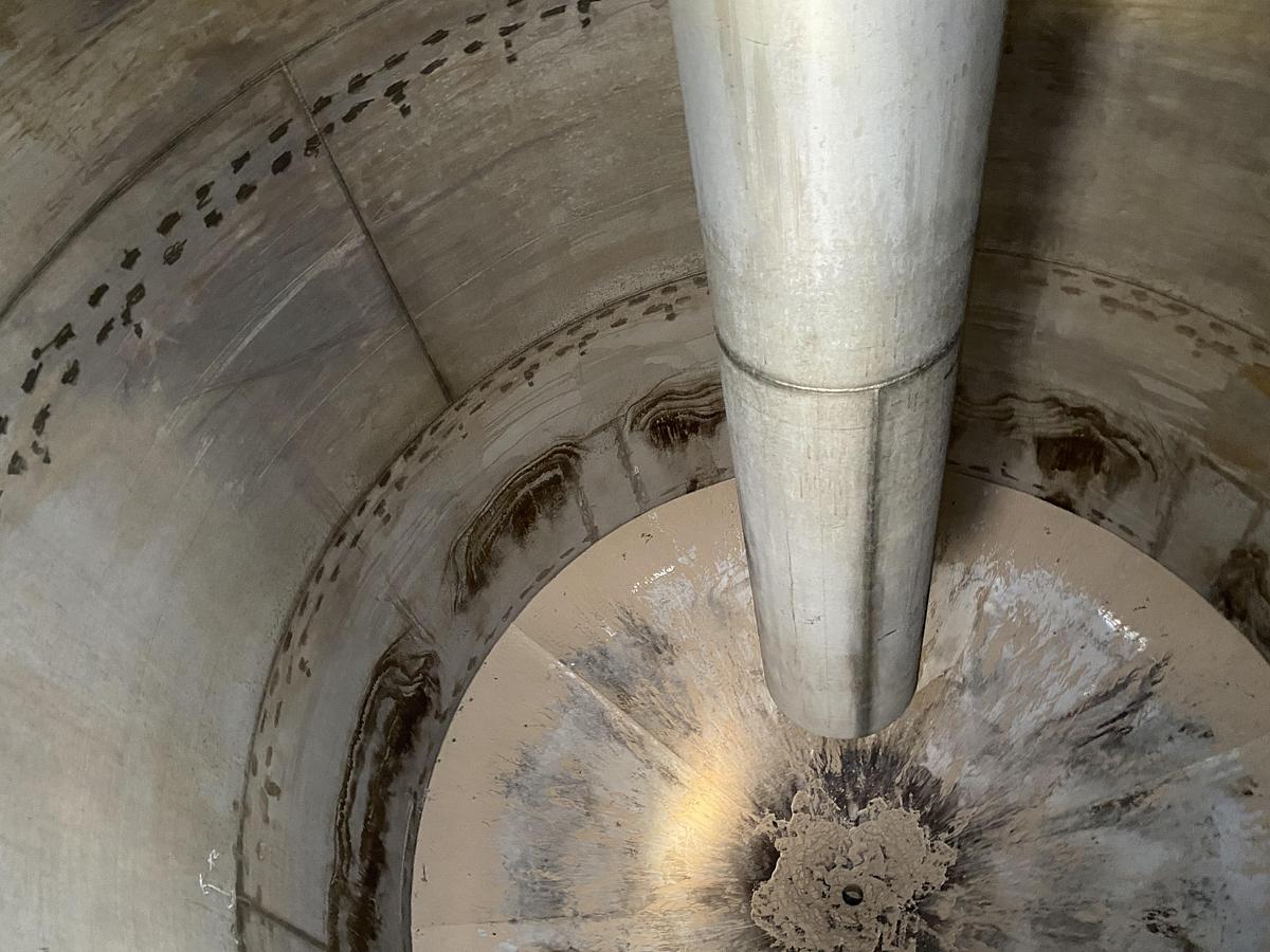 Used Used Knight Fabrication approximately 14,000 gallon stainless steel vertical tank