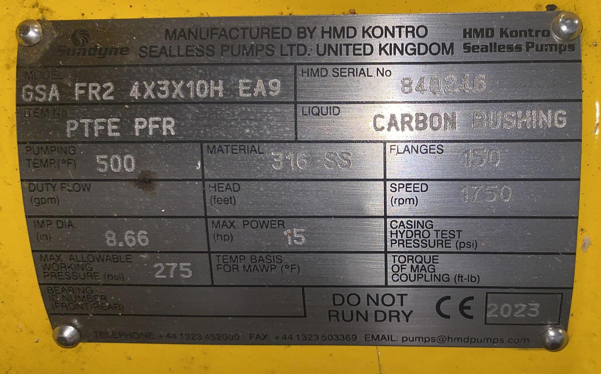 UNUSED HMD KONTRO GSA FRAME 2 K14HNA 4X3X10H SEALLESS MAGNET DRIVEN CENTRIFUGAL PUMP