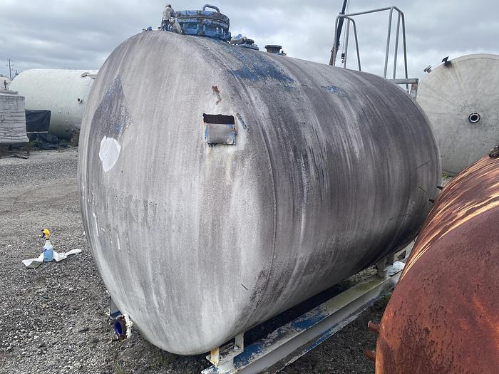 Used Pfaudler approximately 2000 gallon horizontal glass lined tank