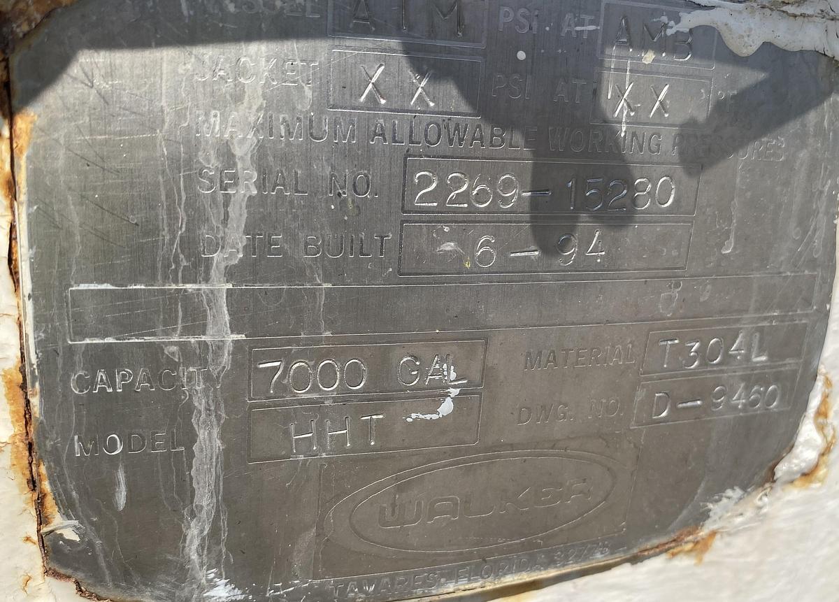 Used Used Walker 7000 gallon 304L Model HHT, horizontal insulated tank.