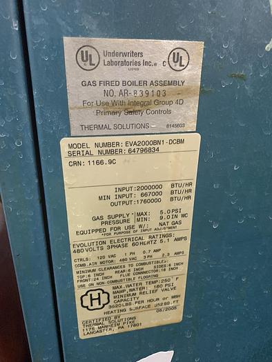 Used Used Thermal Solutions Evolution approximately 50HP high efficiency boiler