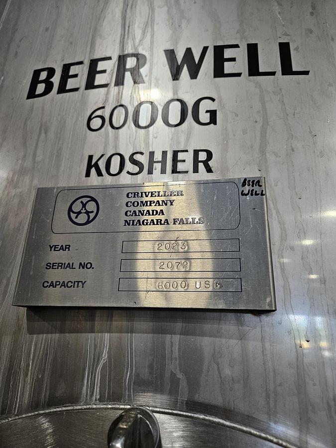 Used Used Criveller 6,000 gallon kosher 304 stainless steel beer well tank