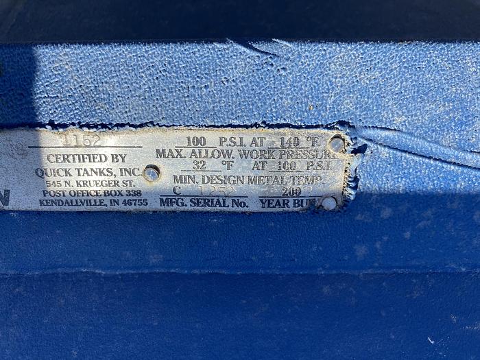 Used Used Quick Tanks Inc.  1400 gallon carbon steel vertical water softener tank