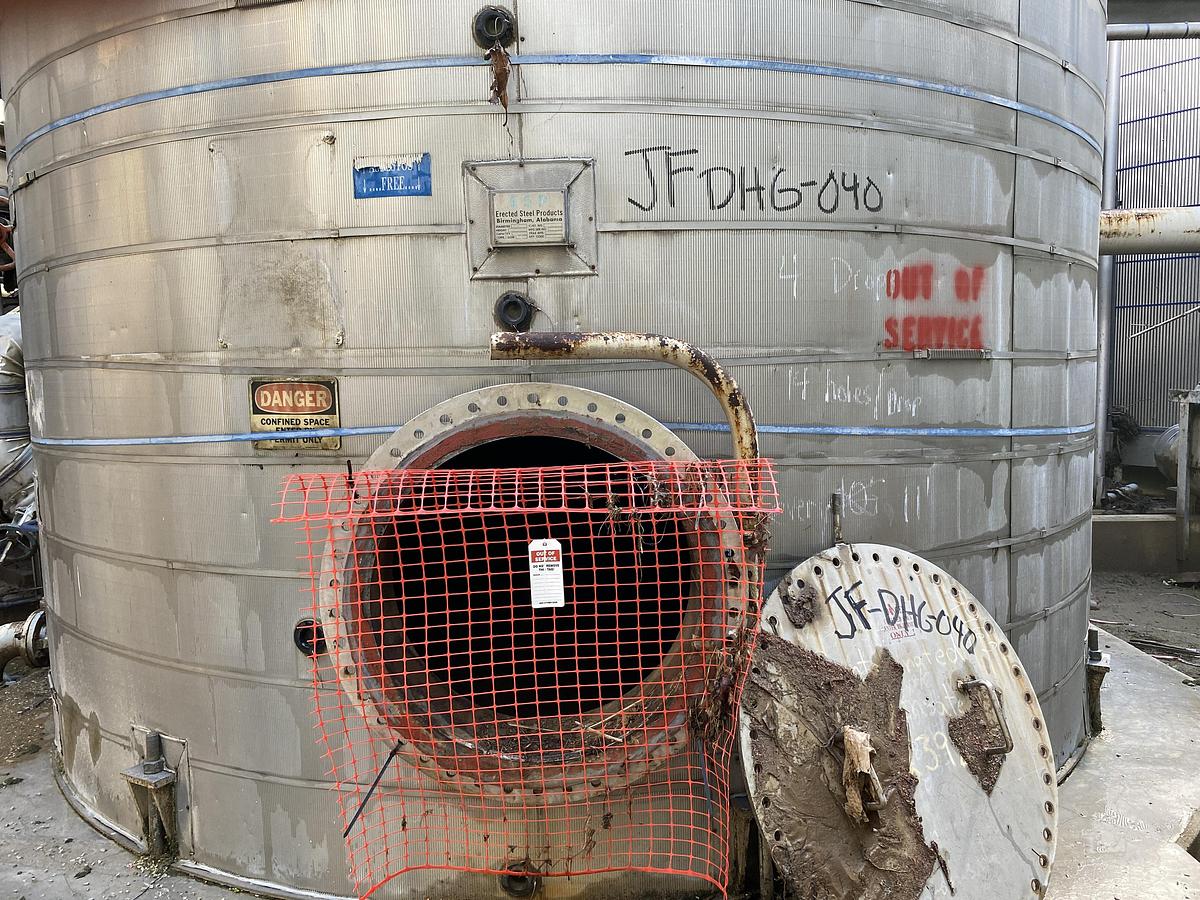 Used Used Erected Steel Products 27,636 gallon 304L stainless steel storage tank.