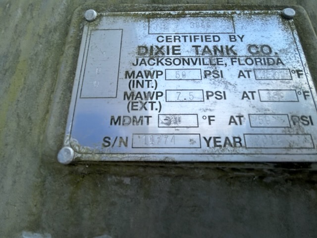 Unused Peerless Mfg. 13,000 gallon 304L stainless steel horizontal pressure tank
