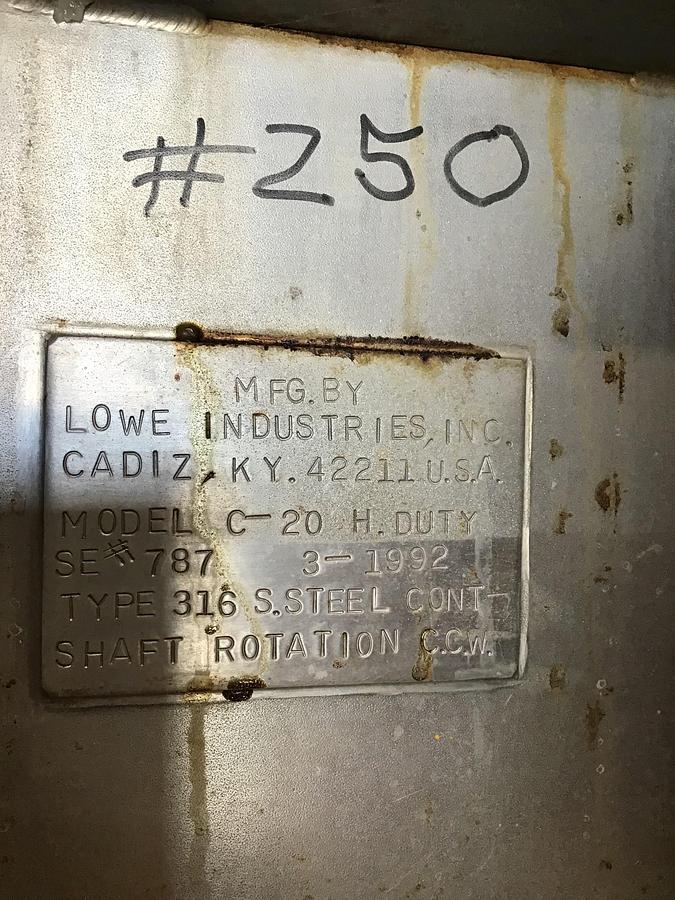 Used Used Lowe Industries Inc. 20 cu ft 316 stainless steel single ribbon mixer