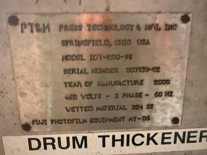 Used Used Press Technology & MFG Inc. Model IDT-200-9E 304 stainless steel internal drum thickener