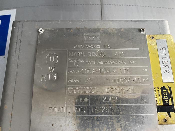 Used Used Tate Metalworks approximately 4,000 gallon 2205 duplex stainless steel vertical sand filter
