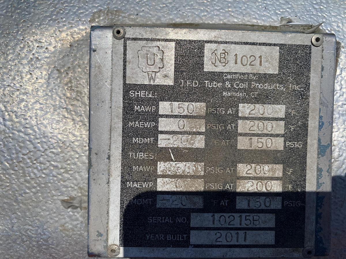 Used Used JFD Tube & Coil Products Inc. 282.5 sq ft. 304L Stainless Steel shell and tube heat exchanger