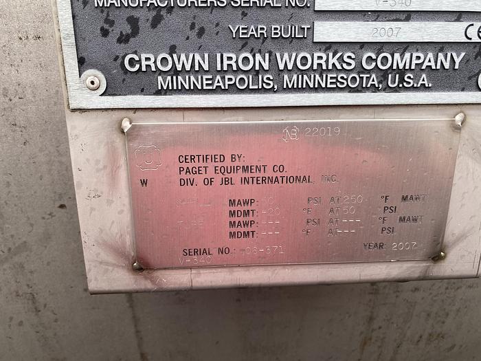 Used Crown Iron Works Co. 11,100 gallon 304L stainless steel horizontal pressure tank