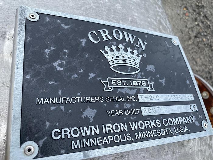 Unused Crown Iron Works Co. 325 gallon 304L stainless steel vertical tank