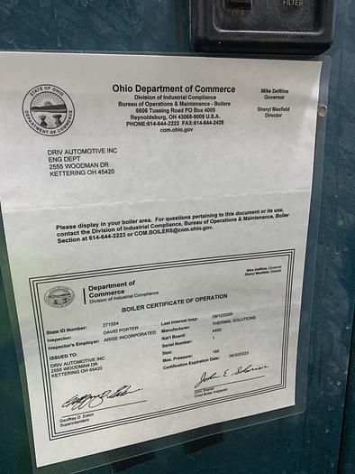 Used Used Thermal Solutions Evolution approximately 50HP high efficiency boiler