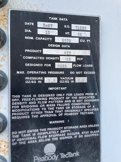 Used (8) Used Peabody TecTank  9,570 cu ft bolt-together carbon steel silos