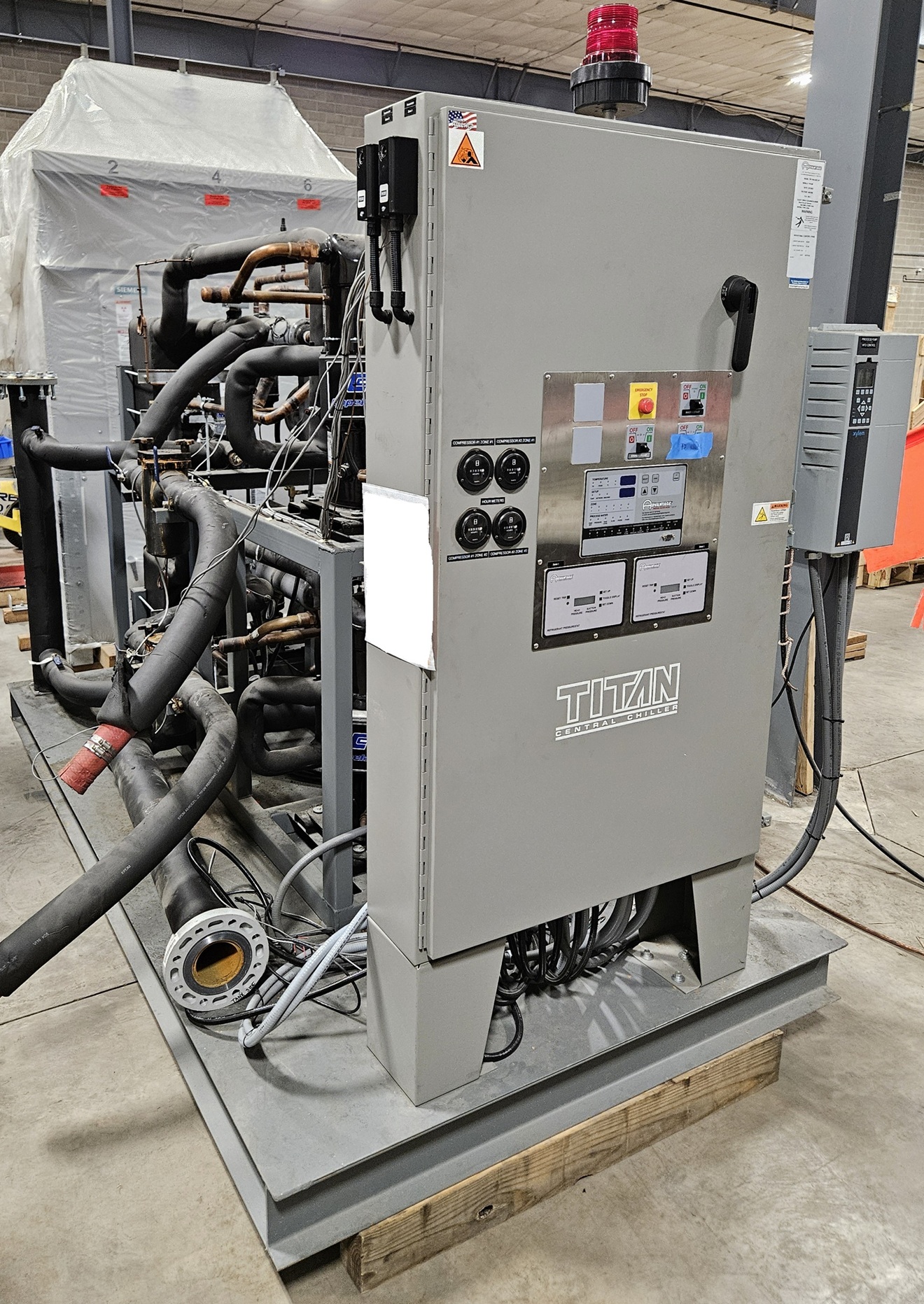 Used Used 93-Ton Air Cooled Advantage Titan Central Chiller with Remote Outdoor Condensers (2023) Model: TIP-100A-MZC-3P