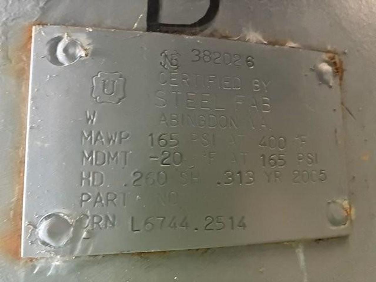 Used Used Steel Fab approximately 1200 gallon carbon steel air receivers