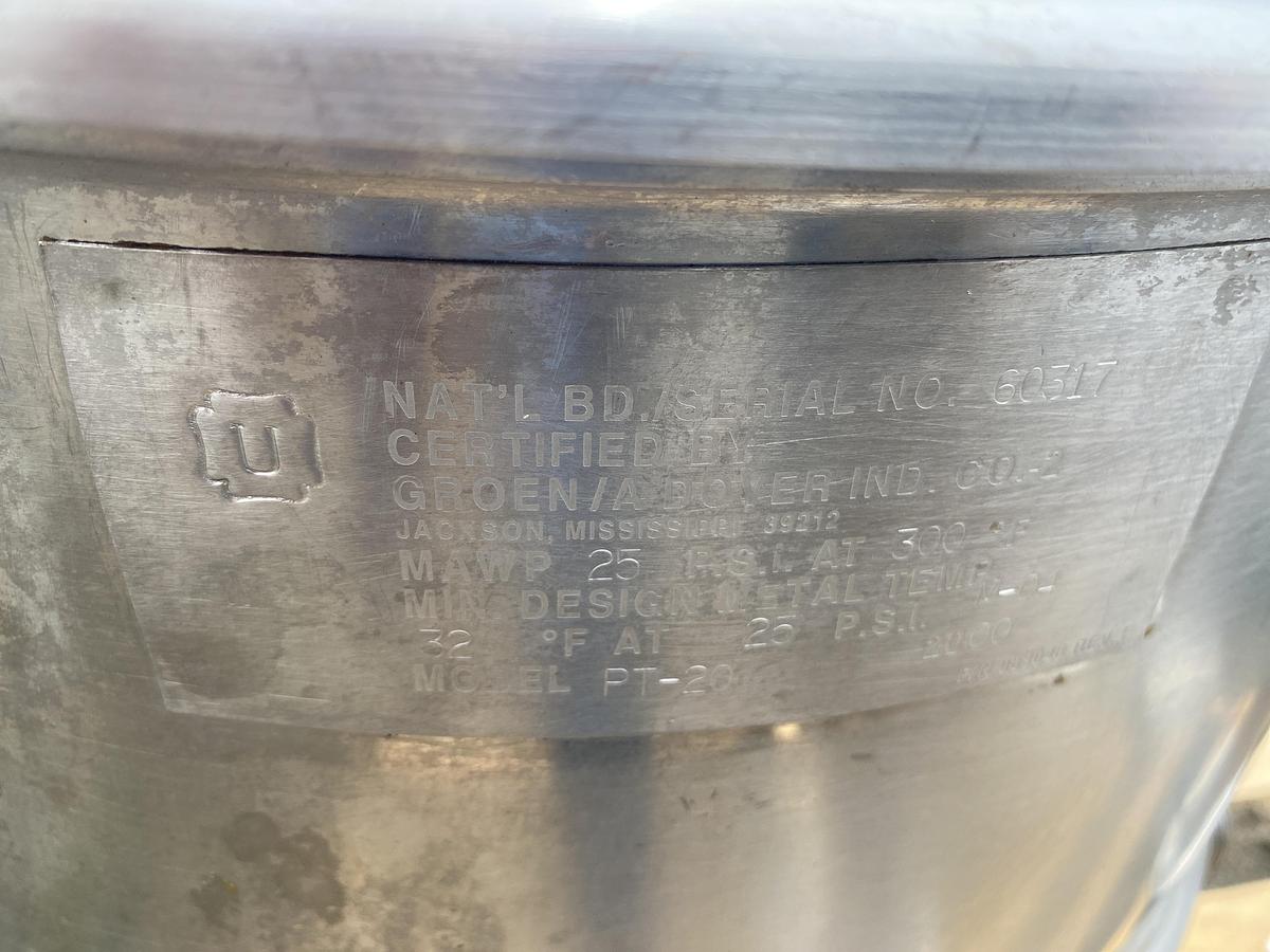 Used Used Groen 20 gallon 316 stainless steel jacketed stationary kettle