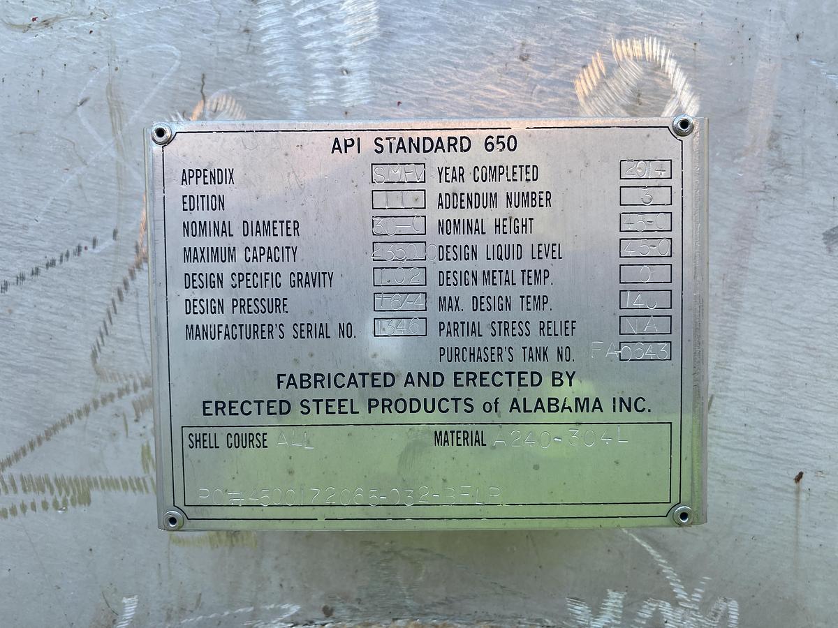 Used Used Erected Steel Products 235,000 gallon  304L stainless steel vertical mix tank.