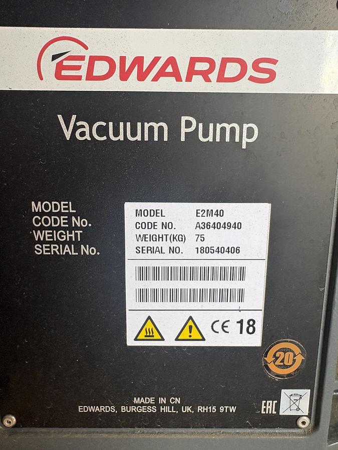 Unused Edwards model E2M40 2 stage oil-seal rotary vane mechanical vacuum pump.