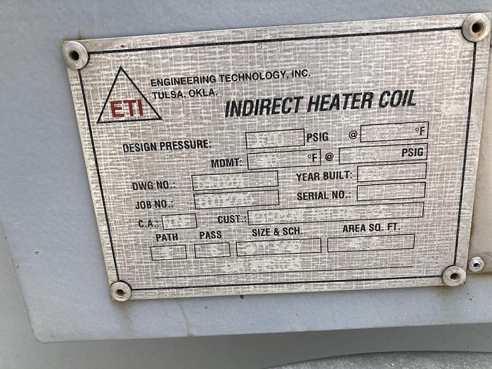 Used Used Engineering Technology Inc 47.5 sq ft. Indirect heater Coil.