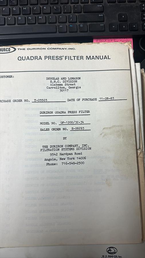 Used Used Durco Quadra Press. Model QP-1200/32-34