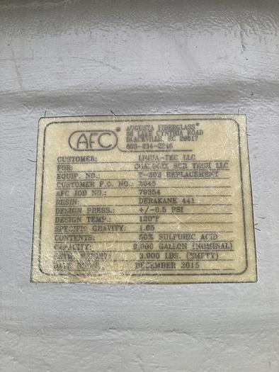 Used Used Augusta Fiberglass 9000 gallon fiberglass tank.