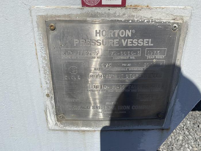 Used Used Horton Pressure Vessel built by Chicago Bridge and Iron Works approximately 12,0000 gallon carbon steel horizontal pressure tank