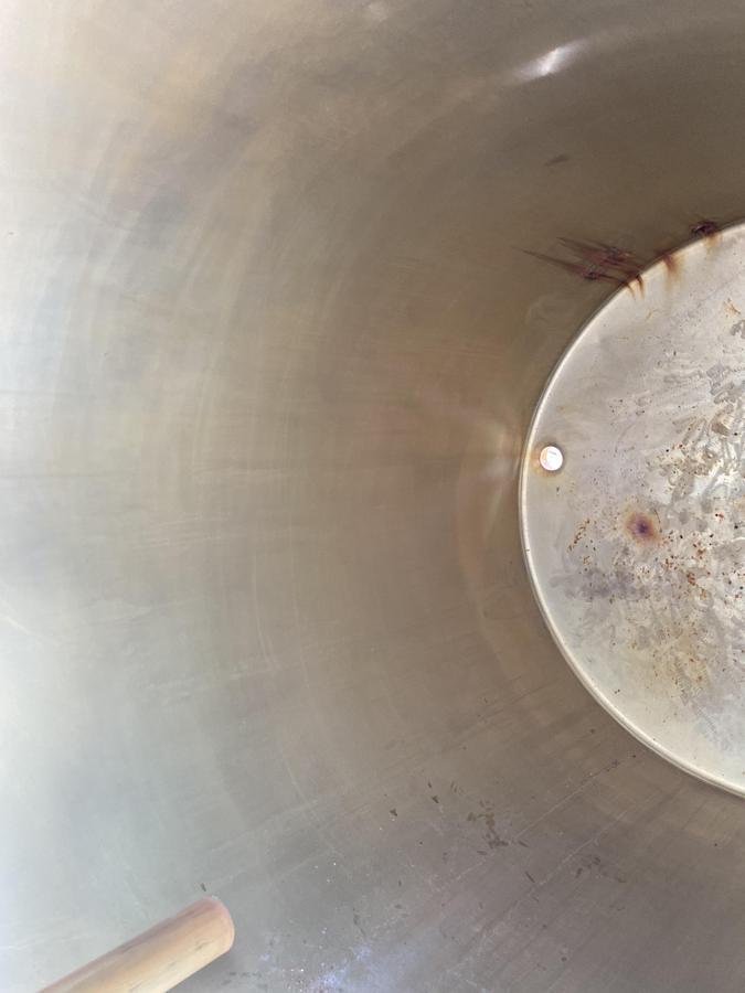 Used Used Perma San approximately 1,000 gallon stainless steel vertical tank