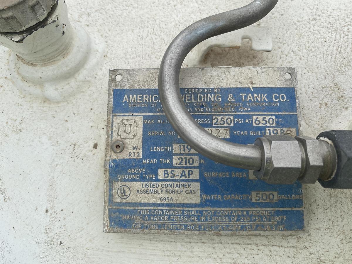 Used Used American Welding and Tank Co. 500 gallon carbon steel pressure tank