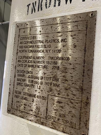 Used Used An-Cor Industrial Plastics Inc. approximately 1,100 gallon vertical fiberglass tank