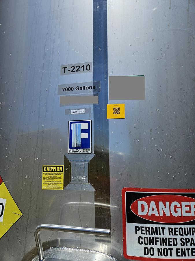 Used Used Feldmeier 7,000 gallon 304 stainless steel sanitary storage tanks