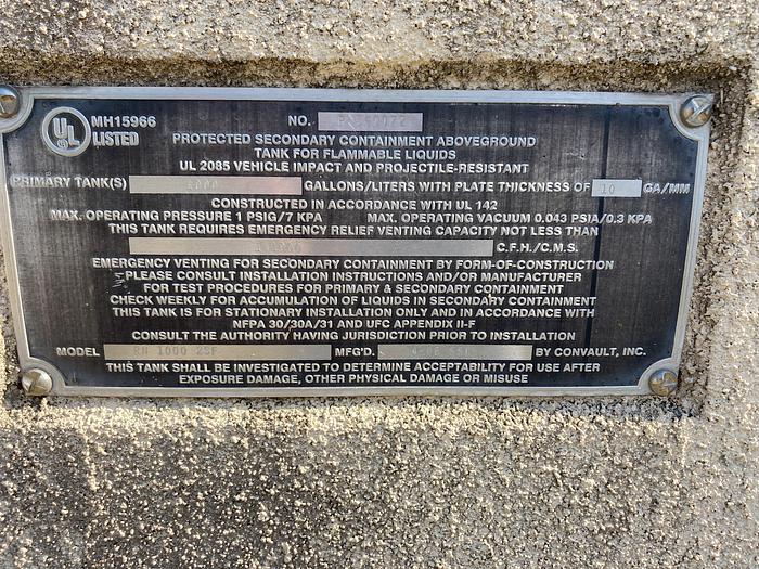 Used Used ConVault 1000 gallon rectangular self-contained fuel tank