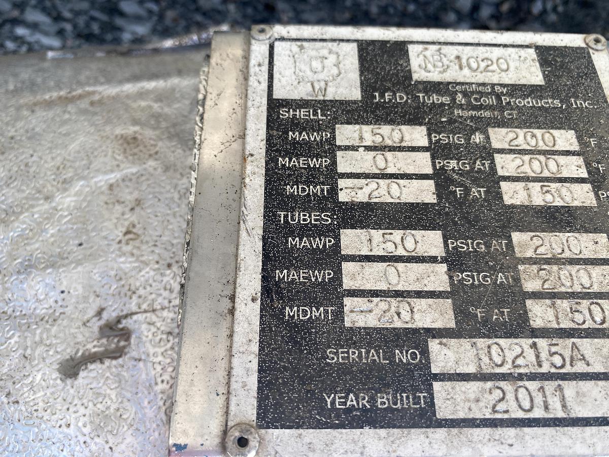 Used Used JFD Tube & Coil Products Inc. 282.5 sq ft. 304L Stainless Steel shell and tube heat exchanger
