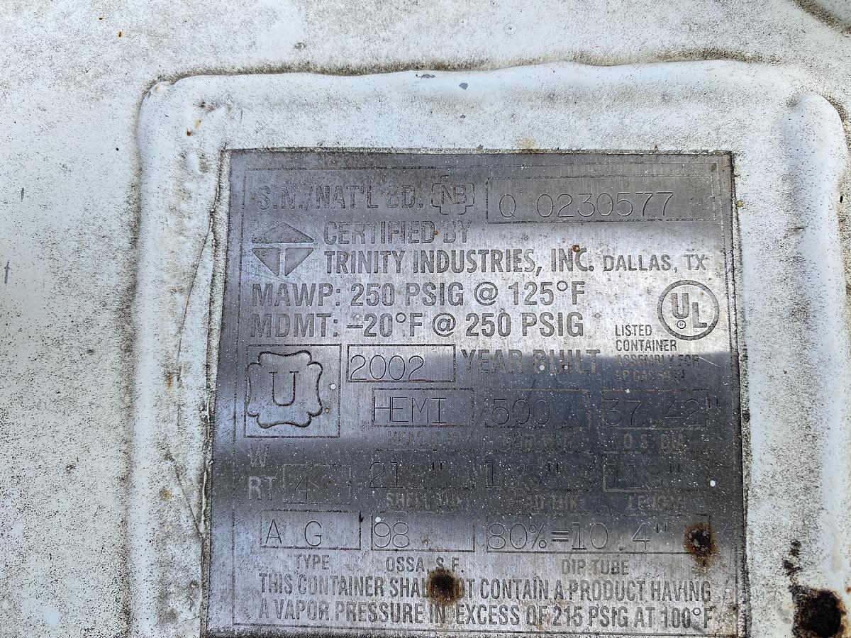 Used Used Trinity Industries Inc. 500 gallon carbon steel pressure tank