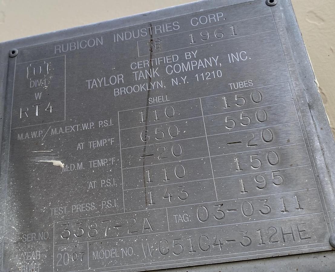 Used Used Rubicon approximately 8500 sq. ft. 304L stainless steel horizontal heat exchanger