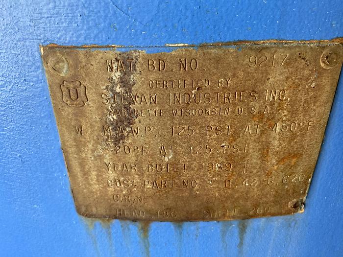 Used Used Silvan Industries approximately 550 gallon vertical carbon steel air receiver