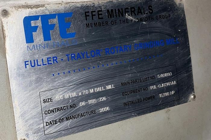 Used Used FFE Minerals single compartment tube mill wet grinding ball mill