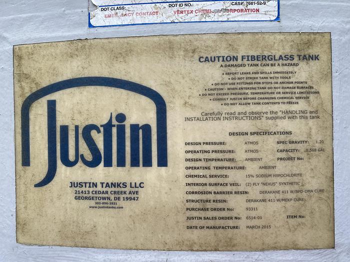 Used Used Justin 8,500 gallon fiberglass tank