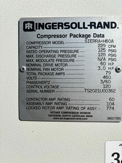 Used Used Ingersoll-Rand Model SIERRA-H60A  Oil-Free Rotary Screw Air Compressor
