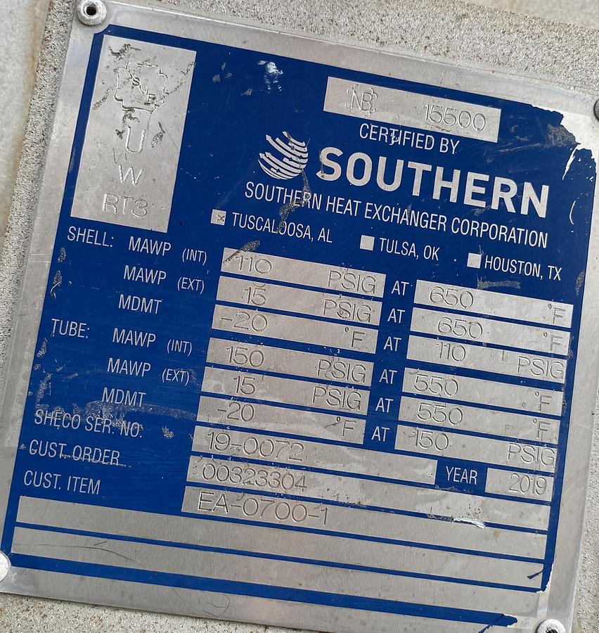 Used Used Southern Heat Exchanger Corp.  Approximately 8500 sq. ft. 304L stainless steel horizontal heat exchanger