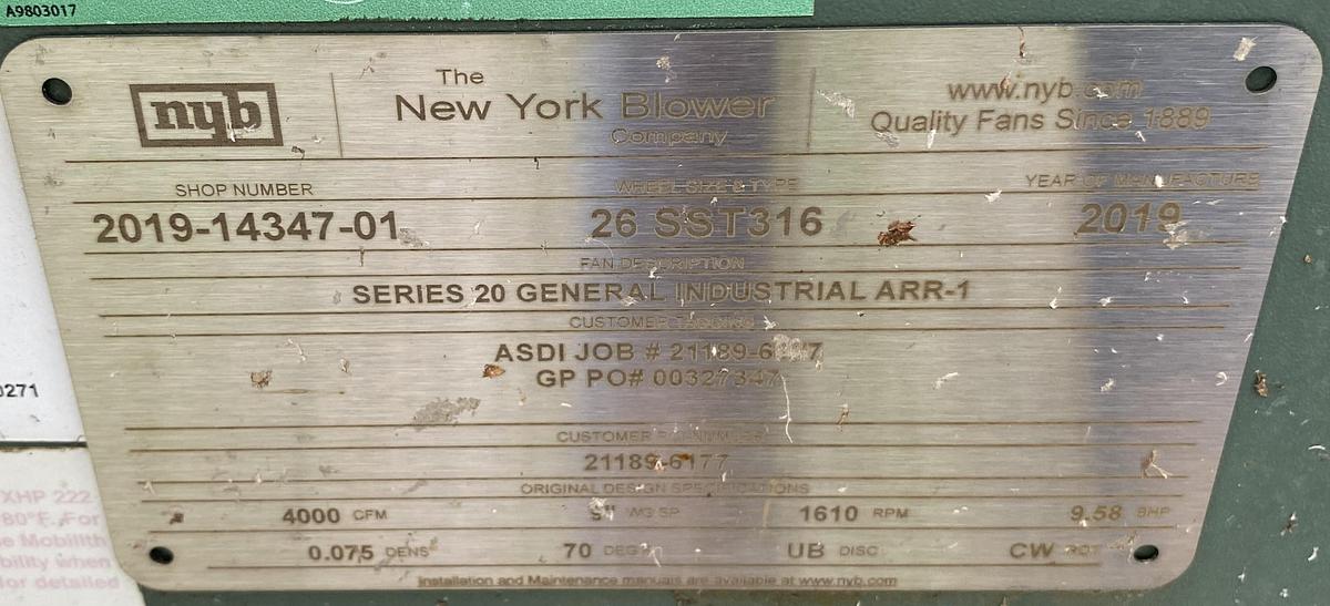 Used Used New York Blower Co.  Series 20 Blower.